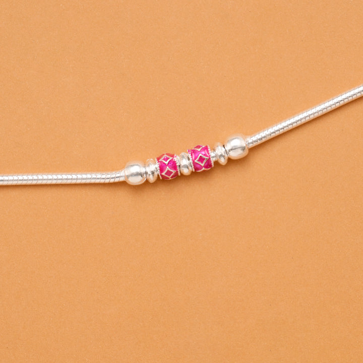 Green & Pink Bead Silver Anklet