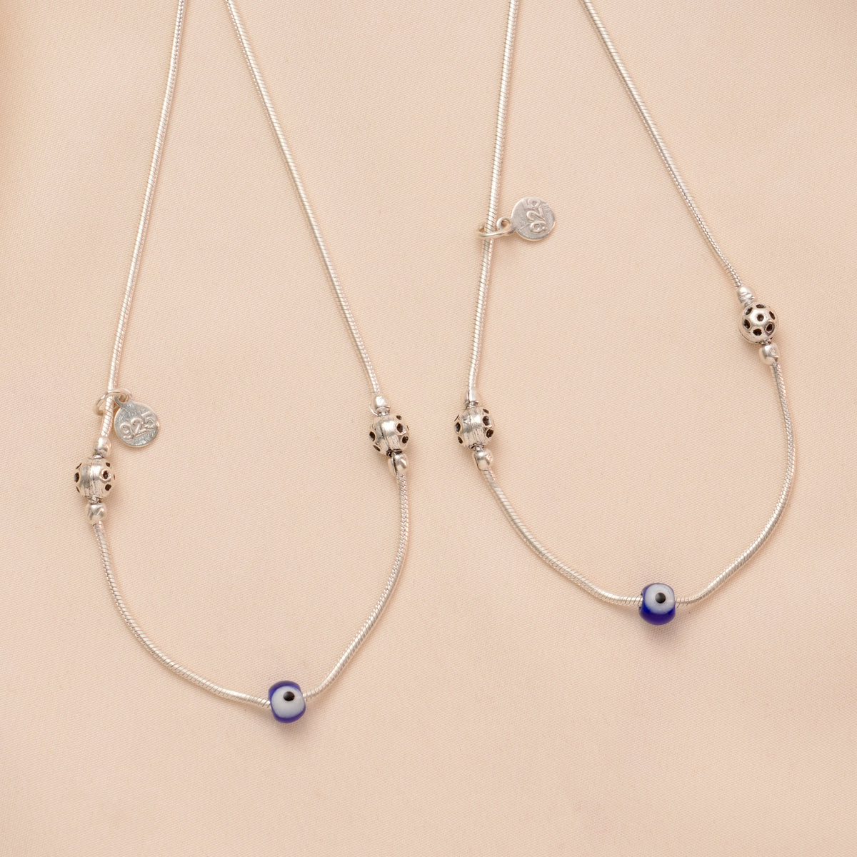 Ball Design Evil Eye Silver Anklet