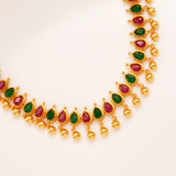 Emerald Blossom Leaf with Golden Balls Necklace Set