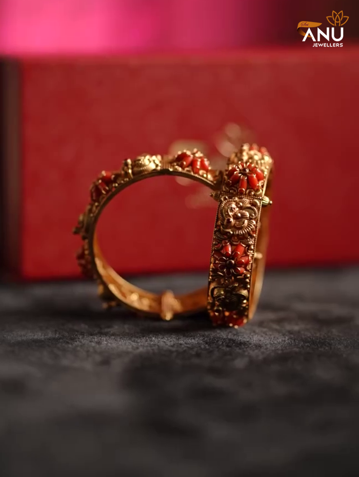 Traditional Gold With Coral Bangle