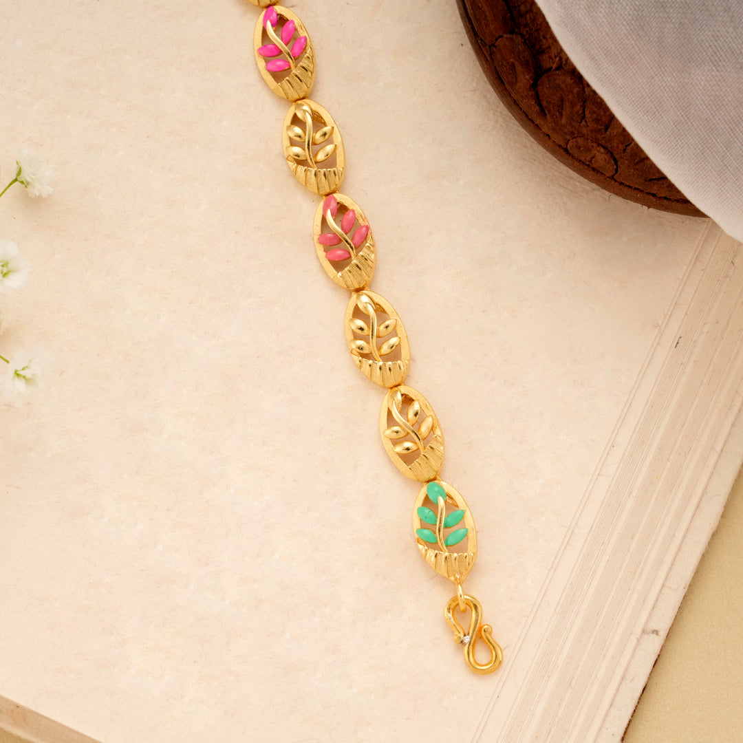 Leaf Petals Enamel Gold Plated Bracelet