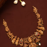 Goddess Gold Lakshmi with Emerald Beads Necklace