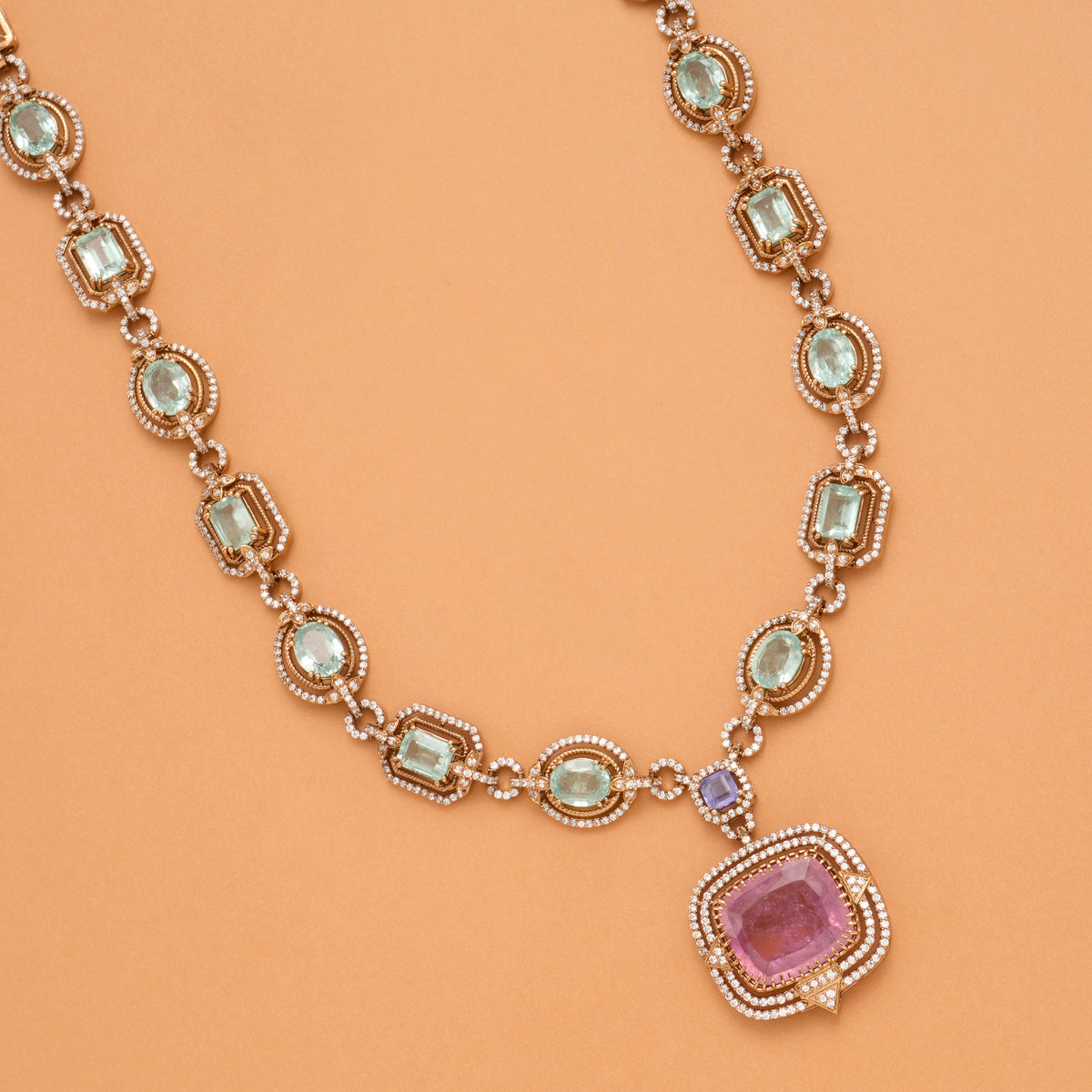 Modern Multi Stone Golden Necklace Set