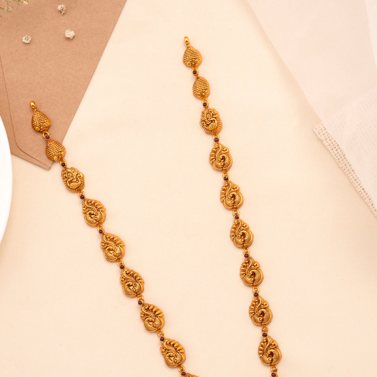 Temple Lakshmi with Peacock Gold Plated Haram