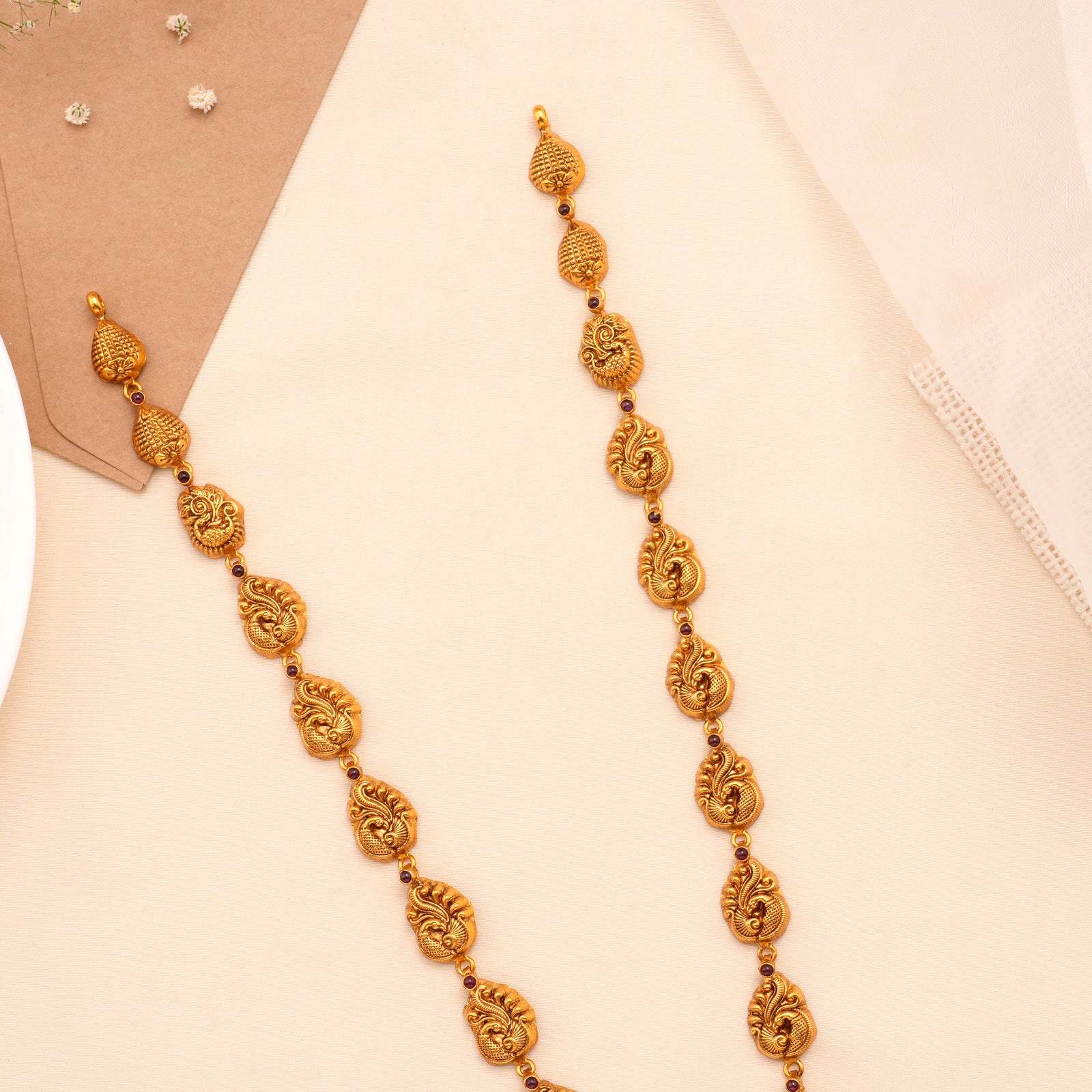 Temple Lakshmi with Peacock Gold Plated Haram