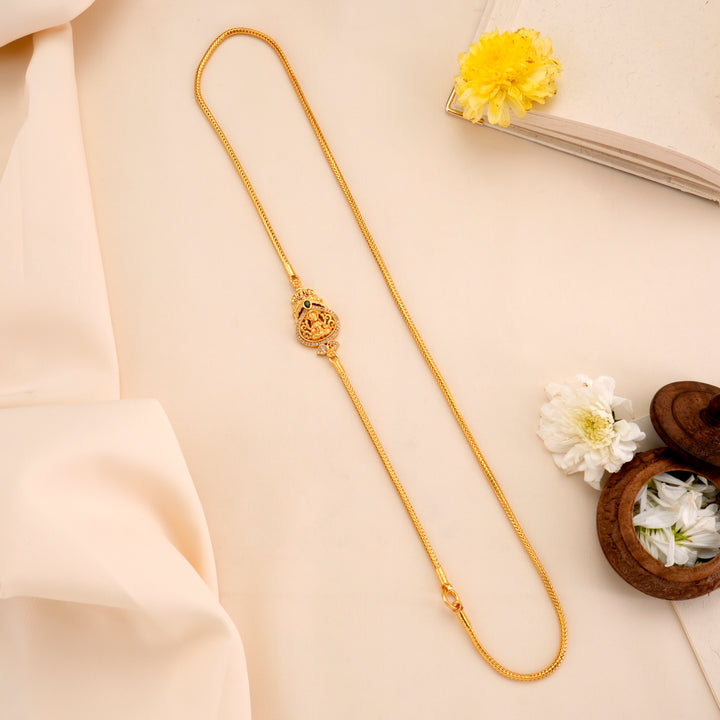 Single Emerald Silver Lakshmi Mugappu Chain