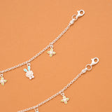 Cute Bunny and Floral Silver Baby Anklets