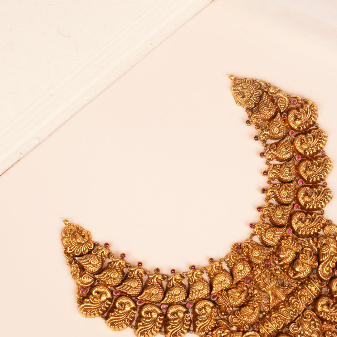Antique Peacock Lakshmi Design Gold Necklace