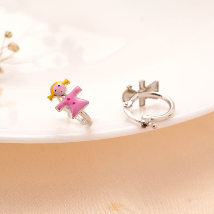 Silver Pink Girl Kids Earrings
