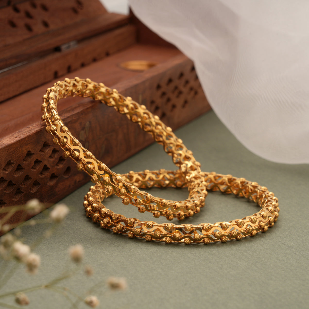 Multi Beads Link Gold Bangle