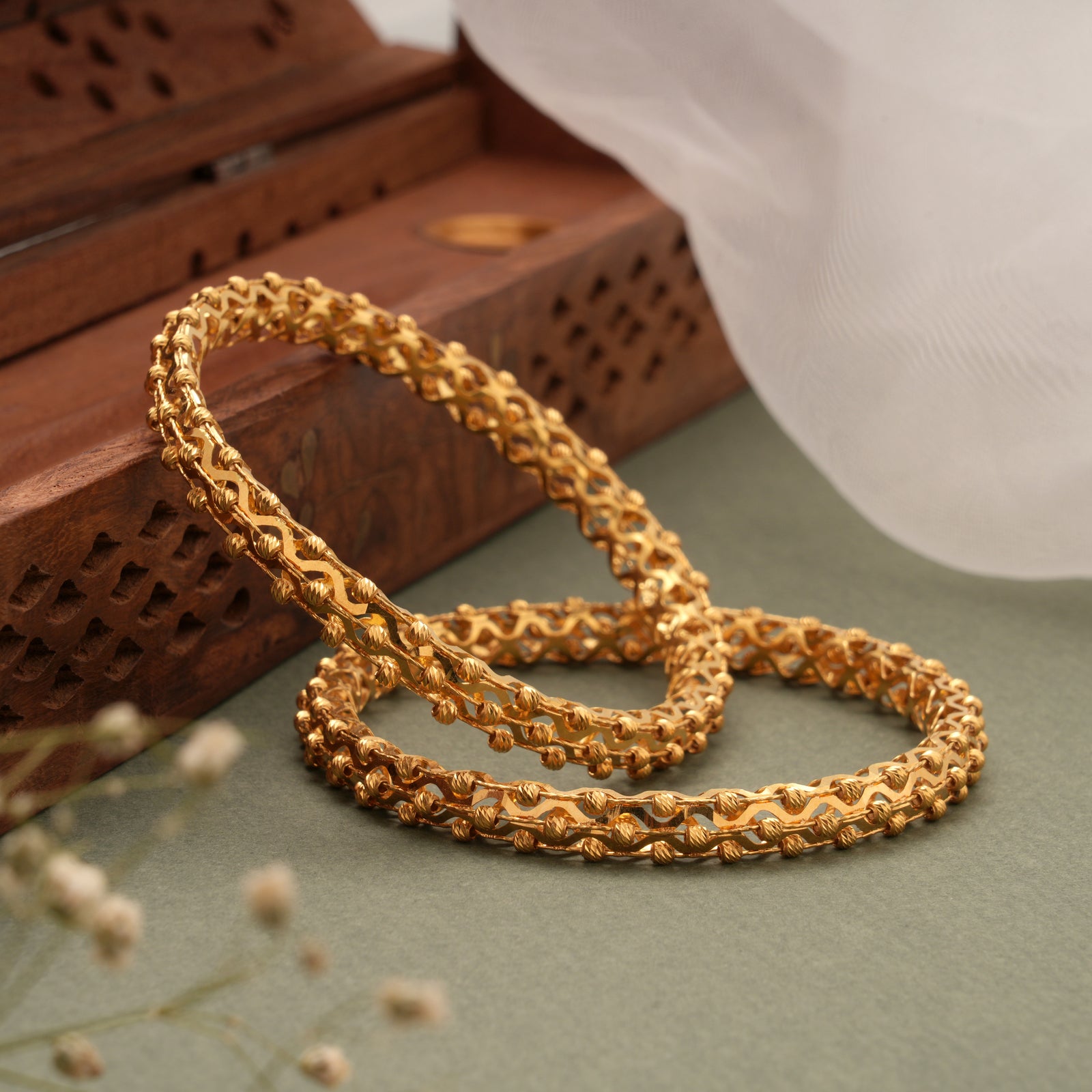 Multi Beads Link Gold Bangle