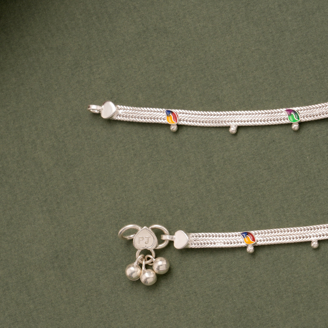 Multicolor Leaf Charm Silver Anklet