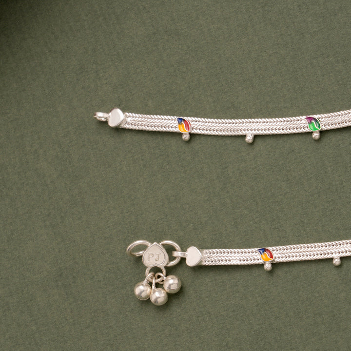 Multicolor Leaf Charm Silver Anklet