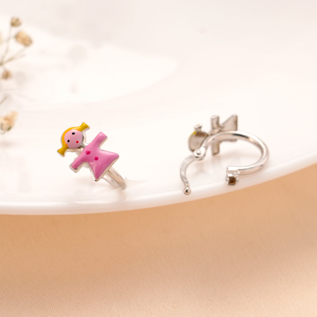 Silver Pink Girl Kids Earrings
