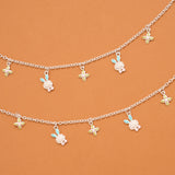 Cute Bunny and Floral Silver Baby Anklets