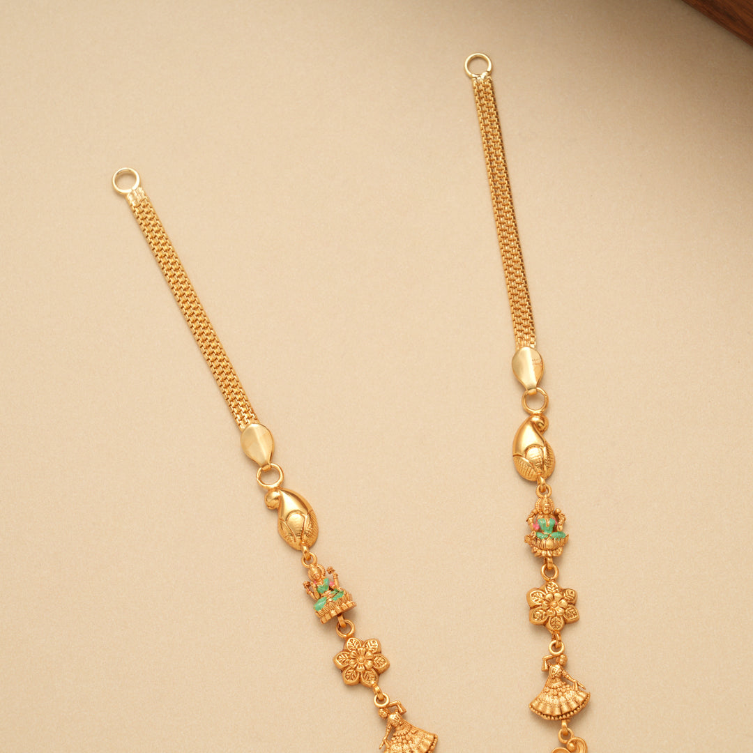 Devotional Lotus Lakshmi Peacock Golden Necklace Set