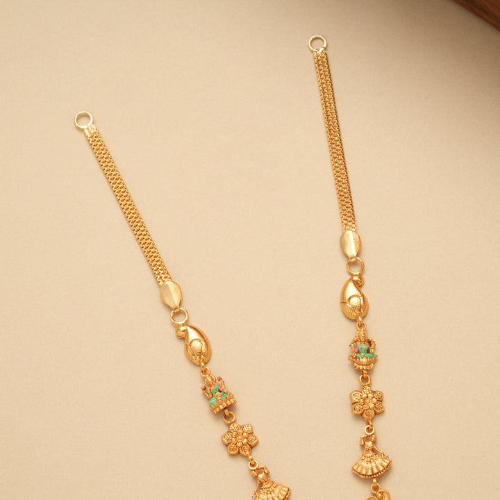 Devotional Lotus Lakshmi Peacock Golden Necklace Set