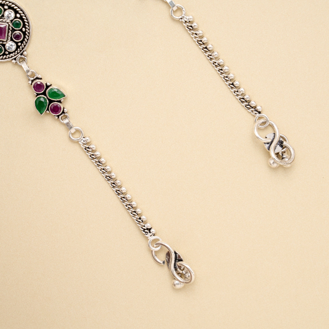 Ruby Emerald Medallion Antique Silver Anklet