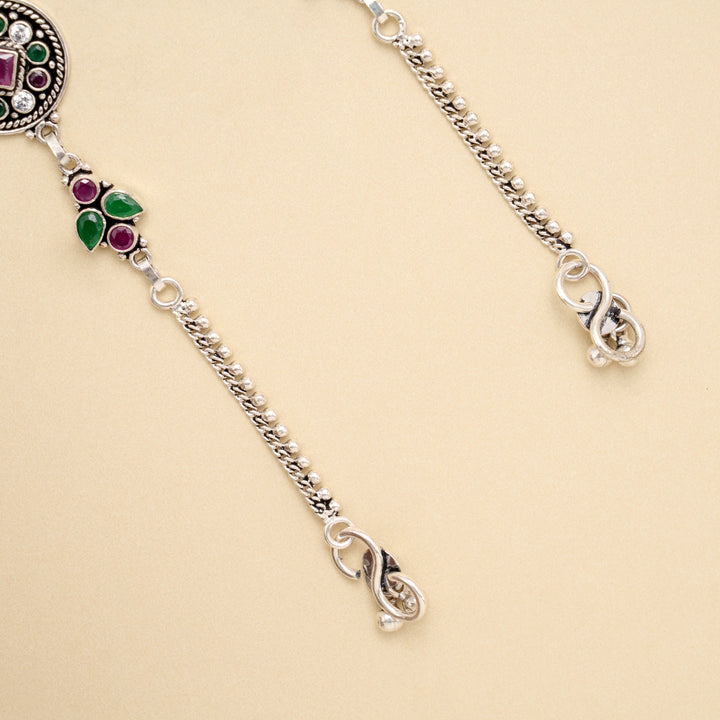 Ruby Emerald Medallion Antique Silver Anklet
