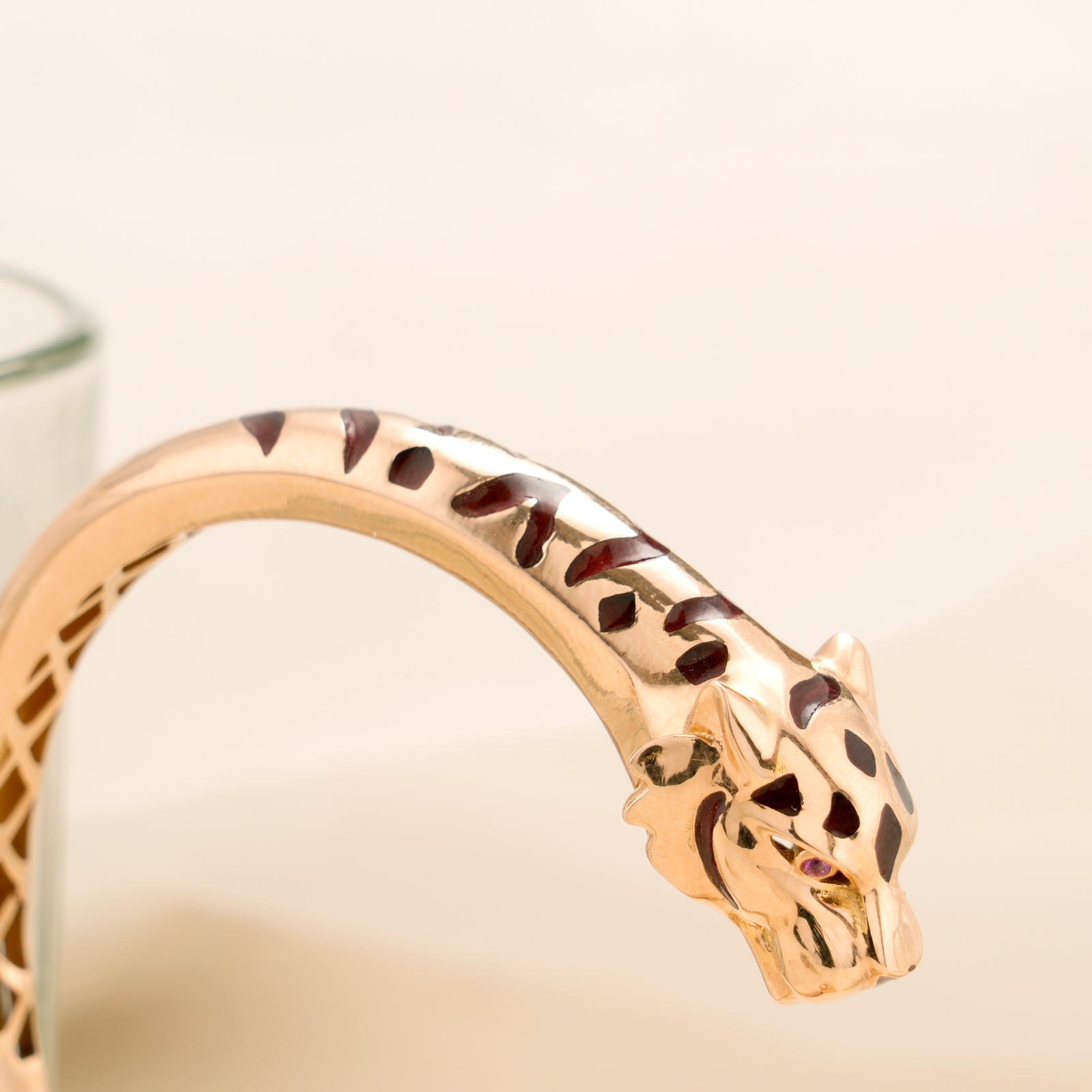 Geometric Panther Head Open Cuff Gold Kada