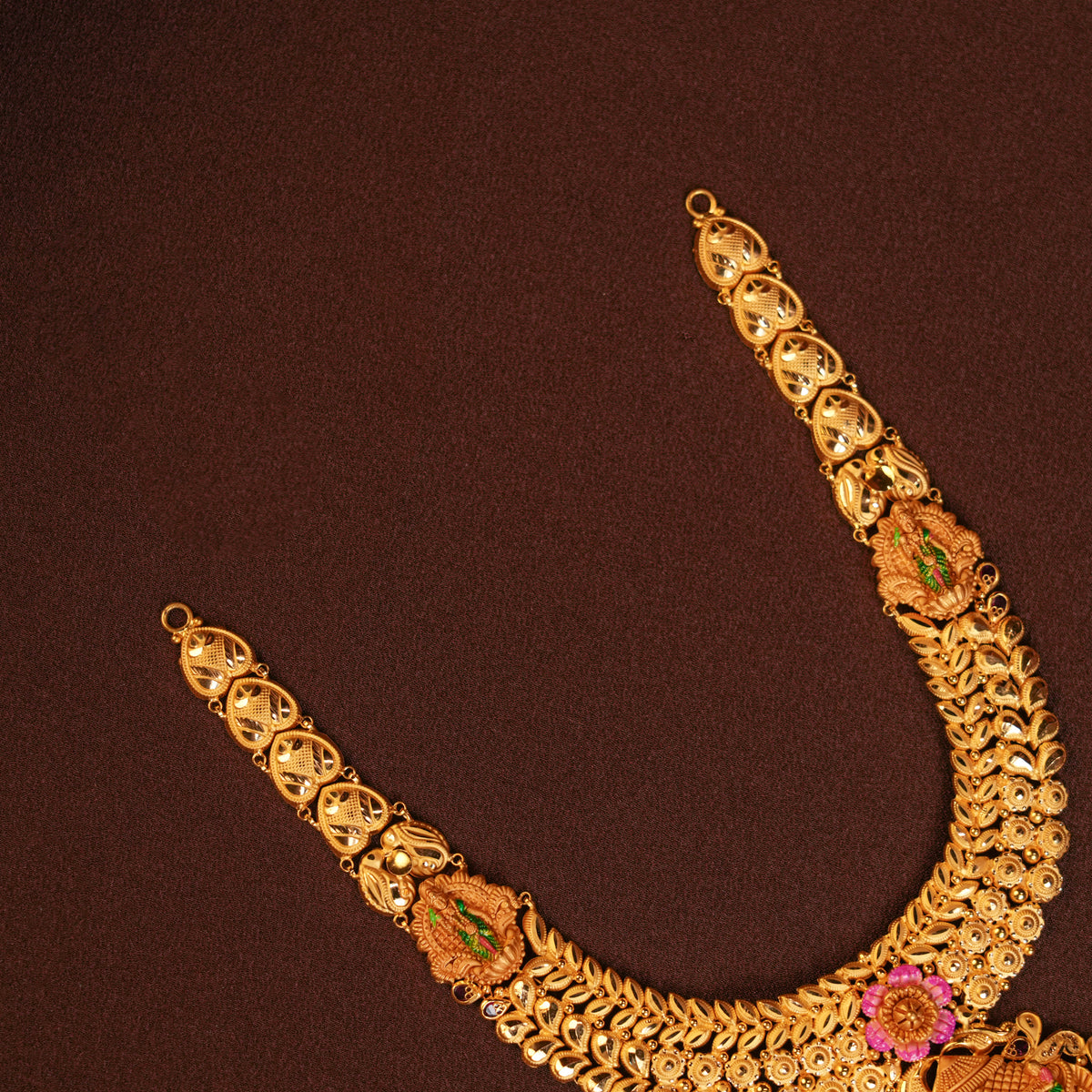 Temple Inspired Lakshmi with Meenakshi Amman Gold Necklace