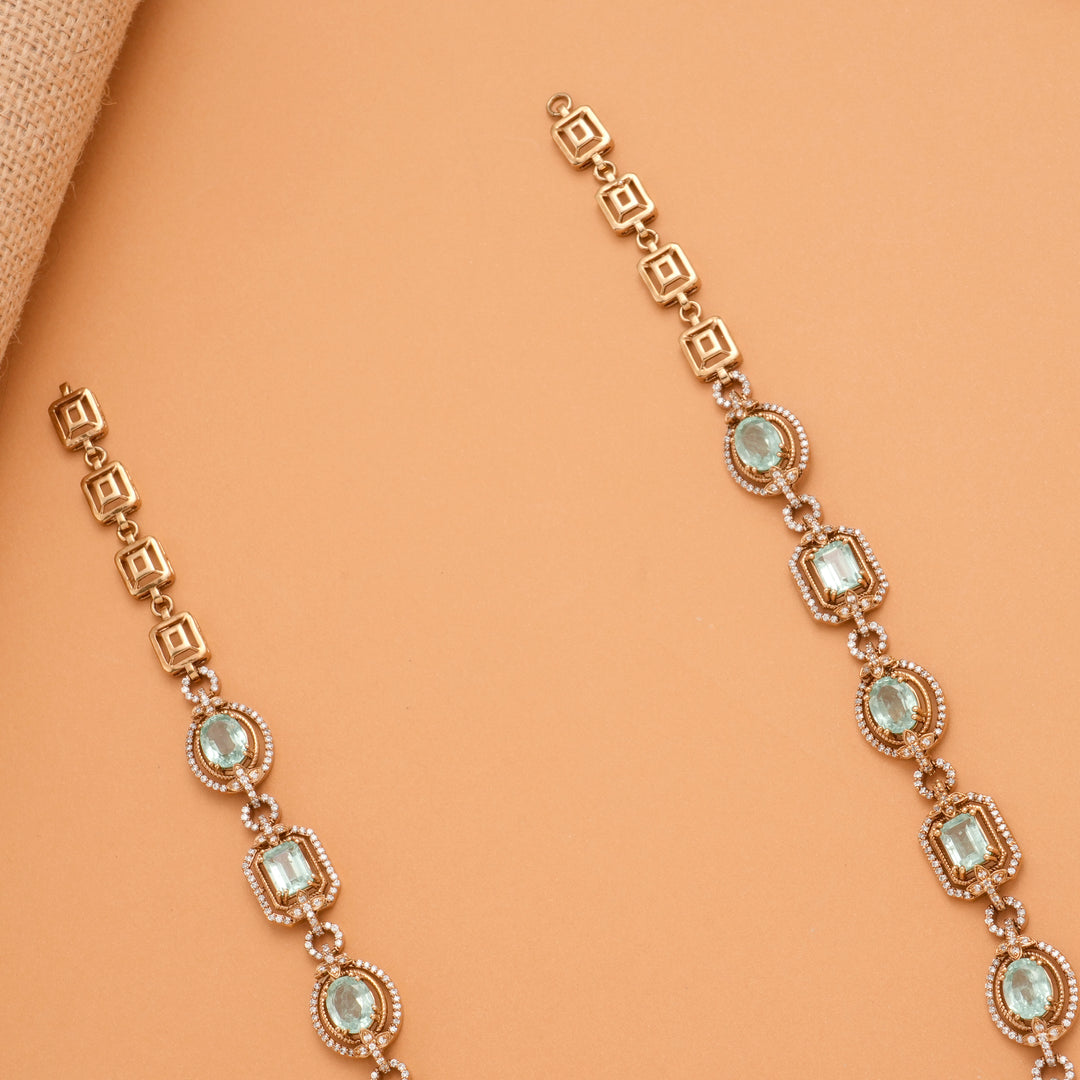 Modern Multi Stone Golden Necklace Set