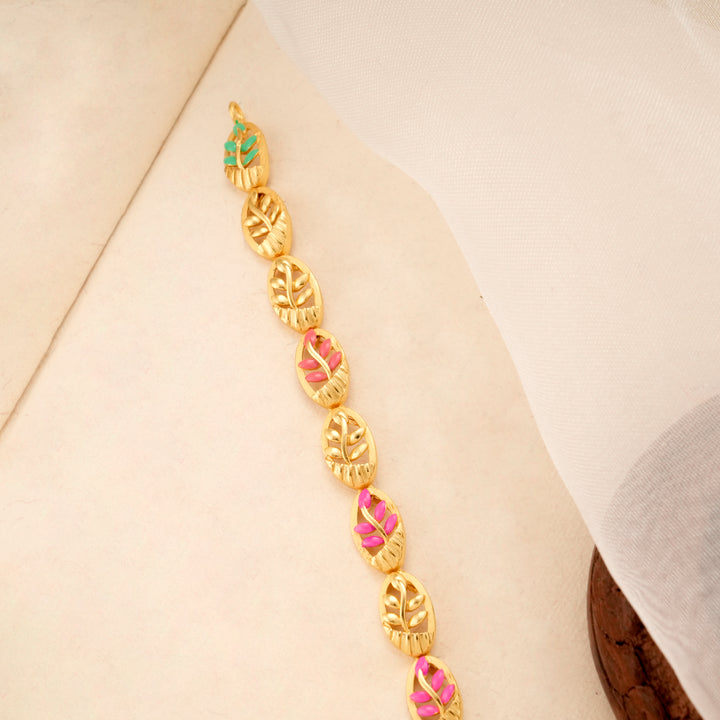 Leaf Petals Enamel Gold Plated Bracelet