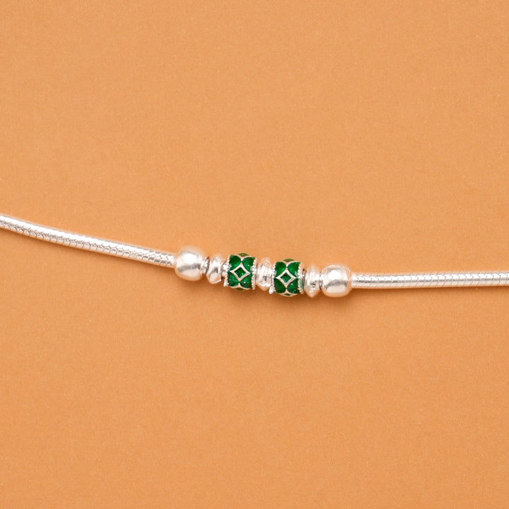 Green & Pink Bead Silver Anklet