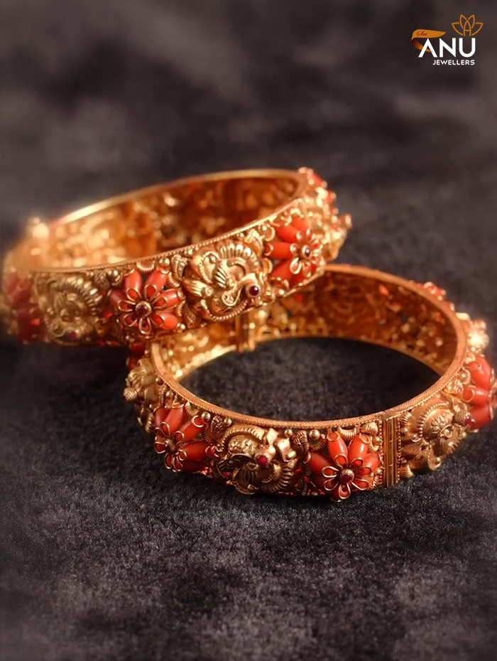 Traditional Gold With Coral Bangle
