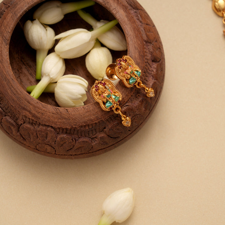 Devotional Lotus Lakshmi Peacock Golden Necklace Set