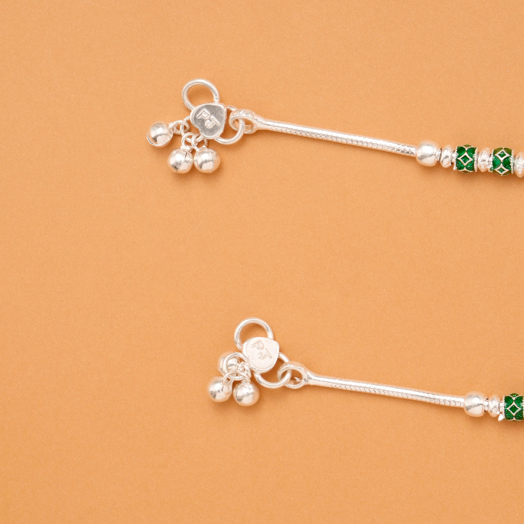 Green & Pink Bead Silver Anklet