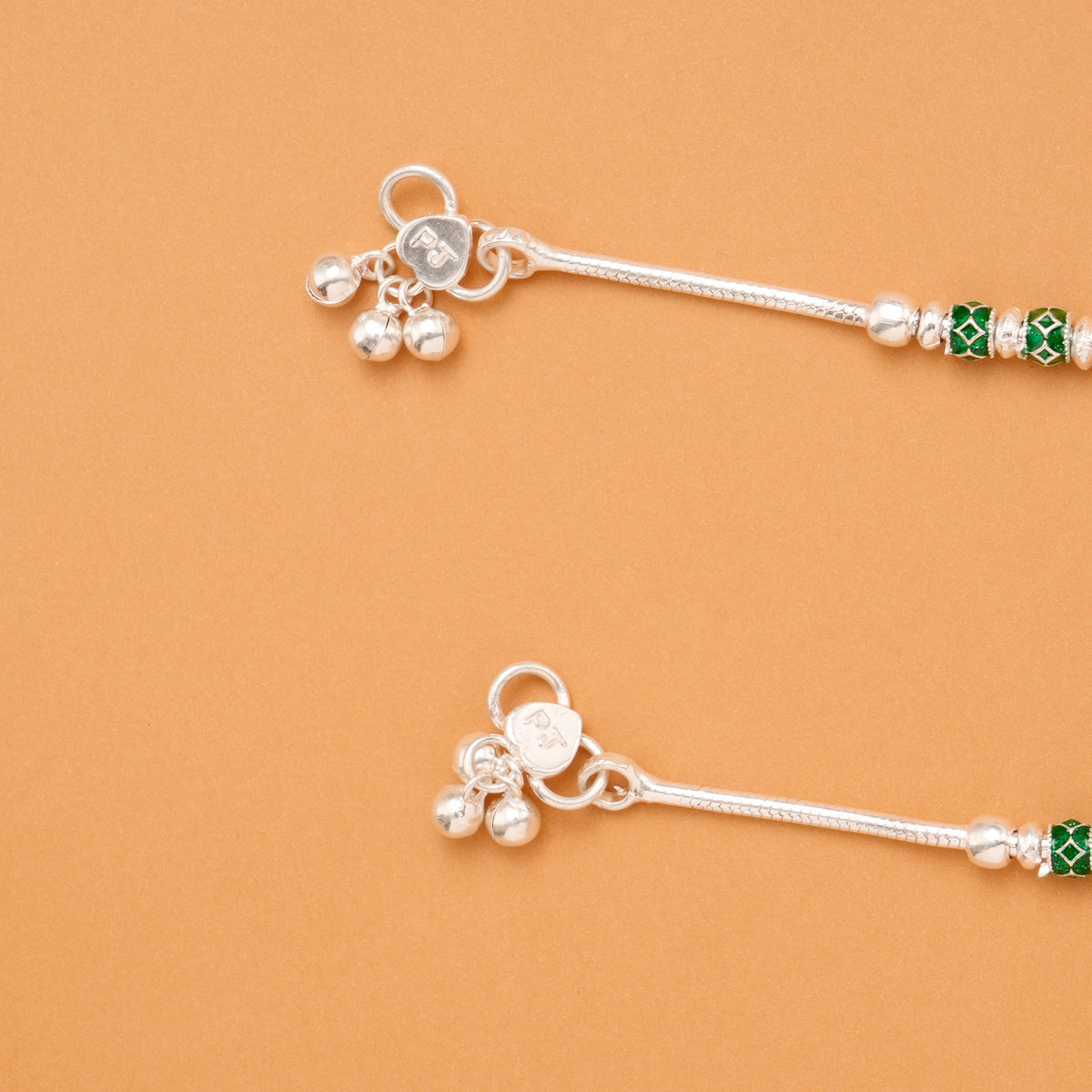 Green & Pink Bead Silver Anklet