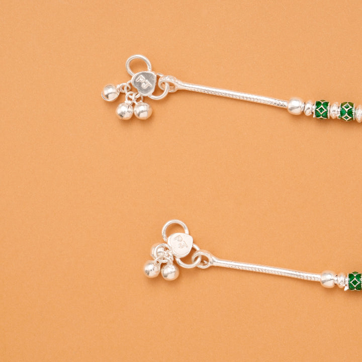 Green & Pink Bead Silver Anklet