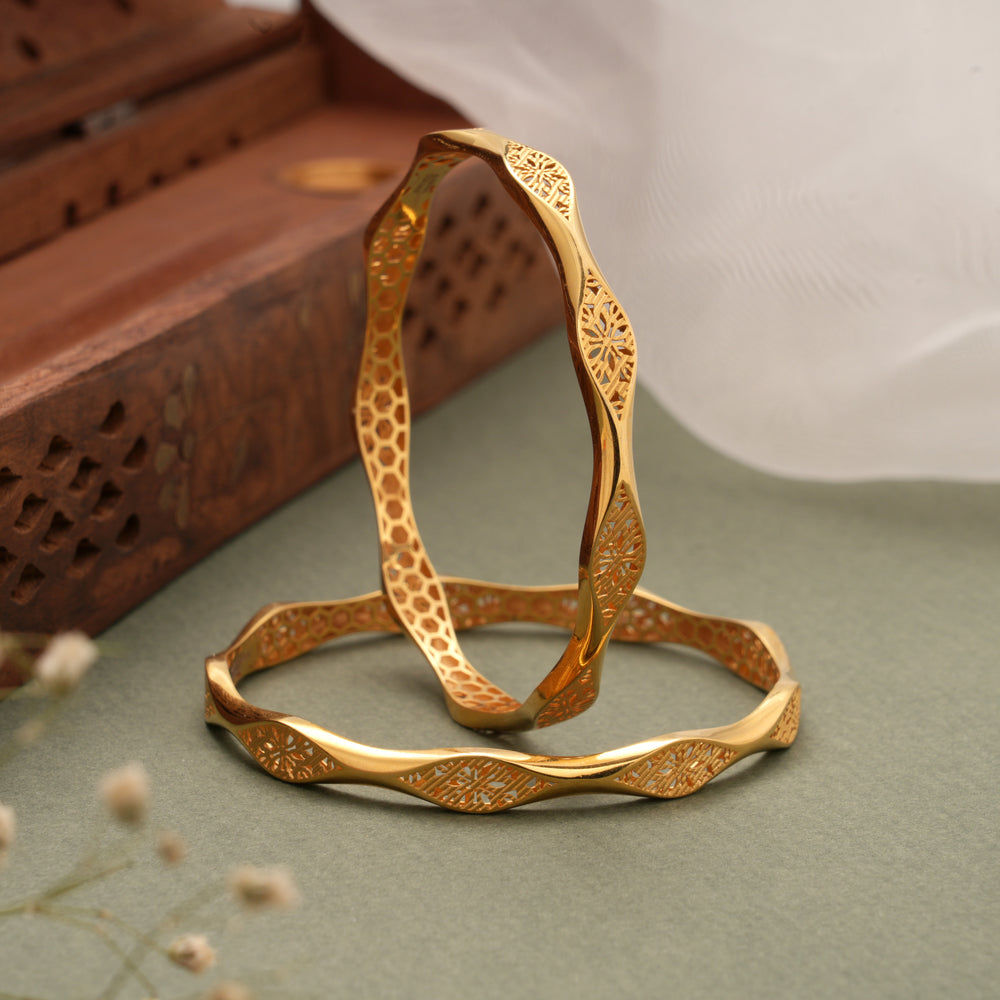 Modern Honeycomb Pattern Gold Bangles