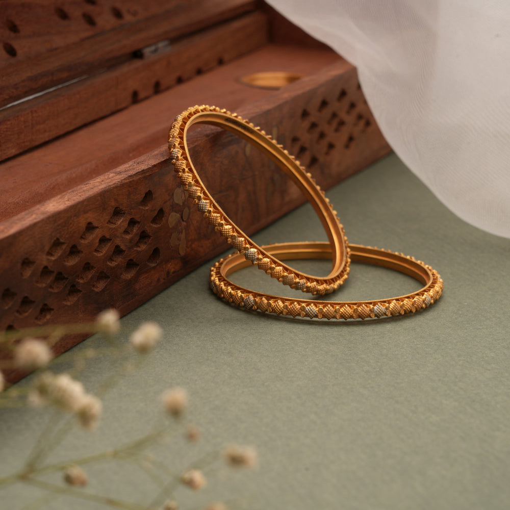 Elegant Two Tone Textured Gold Bangles