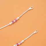 Green & Pink Bead Silver Anklet