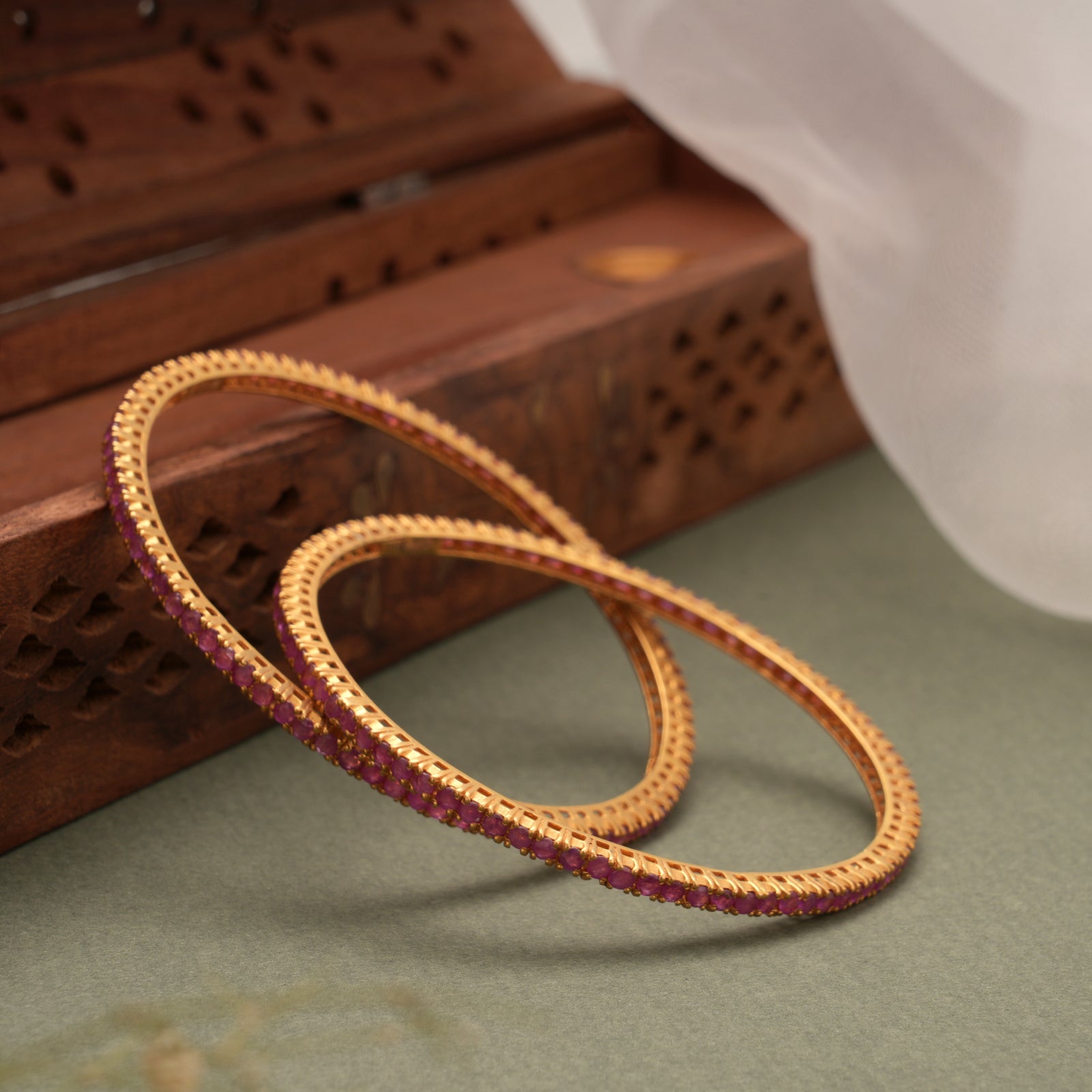 Classic Pink Stone with Sleek Gold Bangles