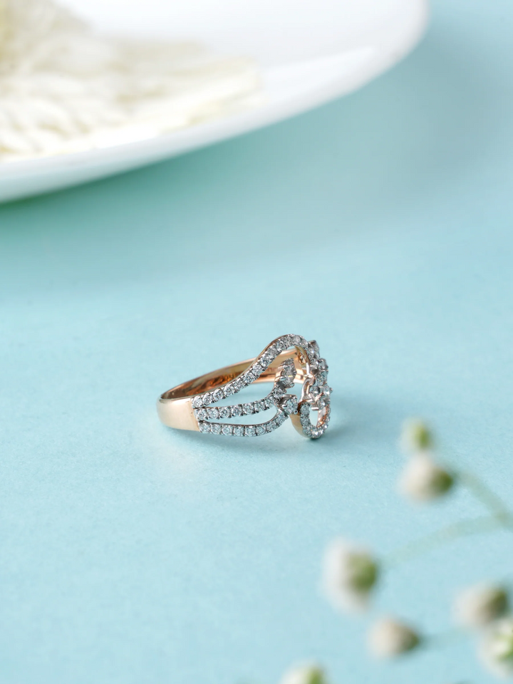 Spiral Wave Diamond Rose Gold Ring
