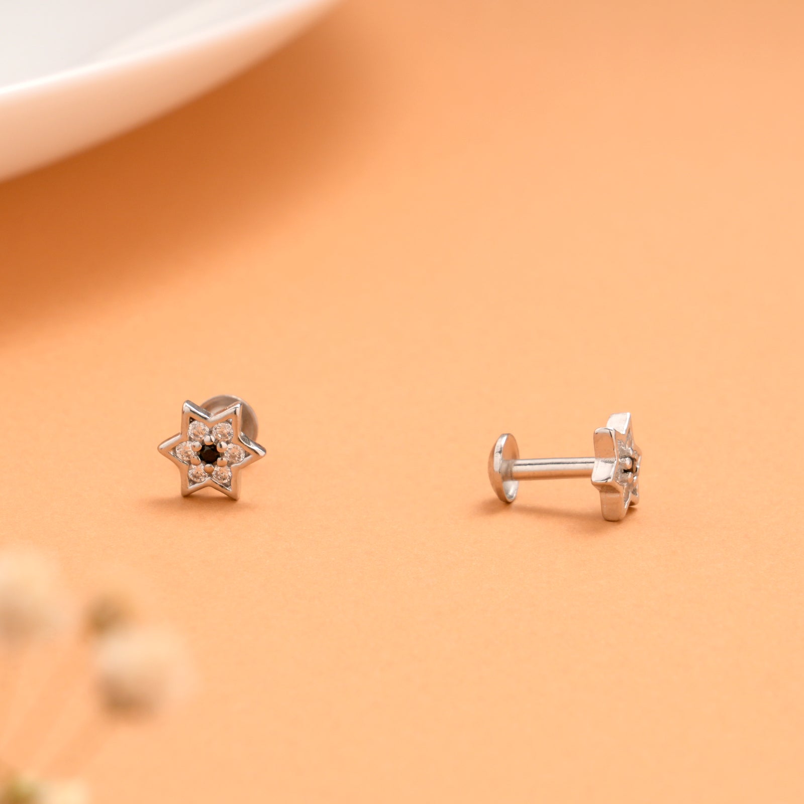 Silver Star Blue with White Stone Stud