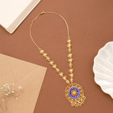 Dazzling Blue Enamel Floral Golden Necklace Set