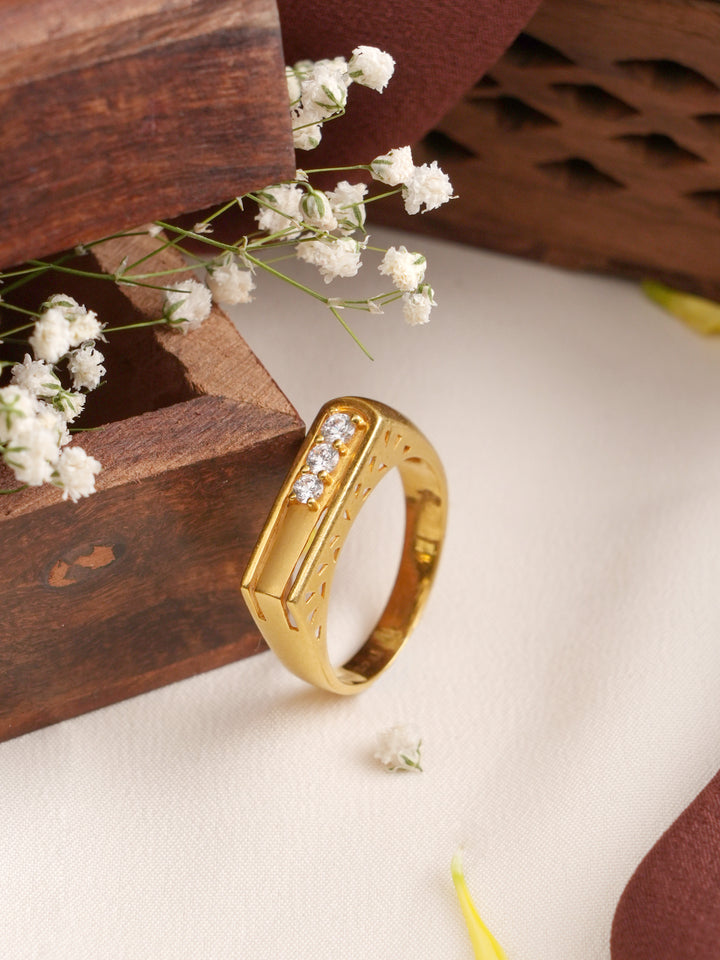 Horizontal Triple Stone Gold Ring for Men
