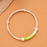 Green Enamel Tube Bead Baby Silver Bangle