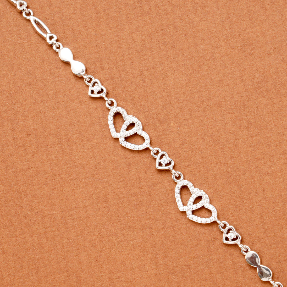 Sparkling Zircon Heart Silver Bracelet
