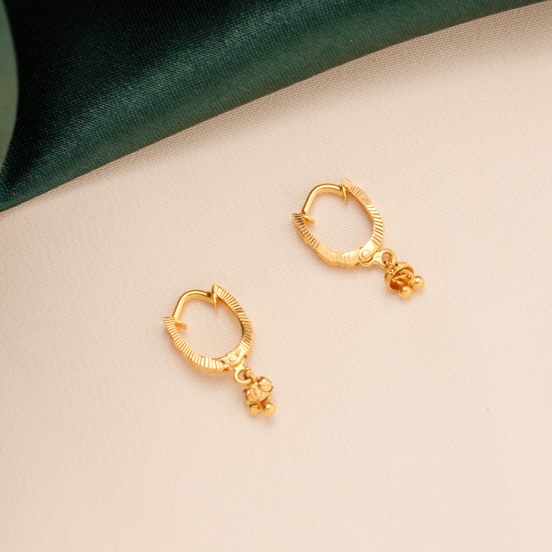 Line Design Drop Hoop Gold Earrings