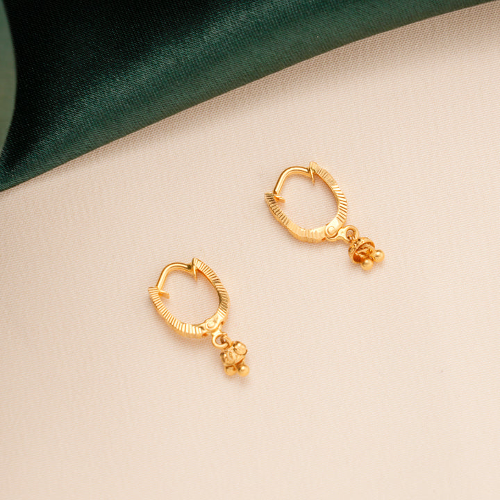 Line Design Drop Hoop Gold Earrings