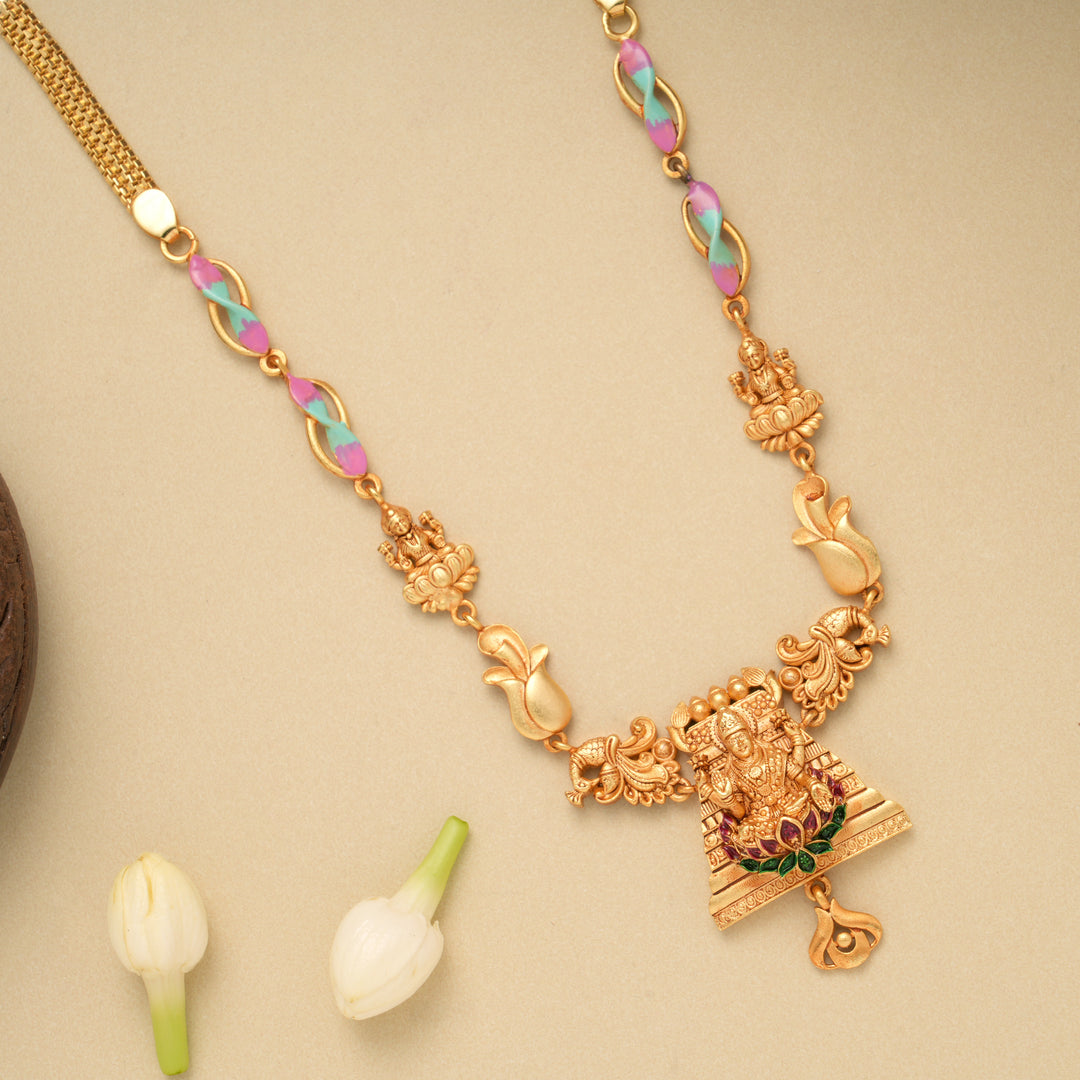 Temple Inspired Lakshmi Gopuram Golden Necklace