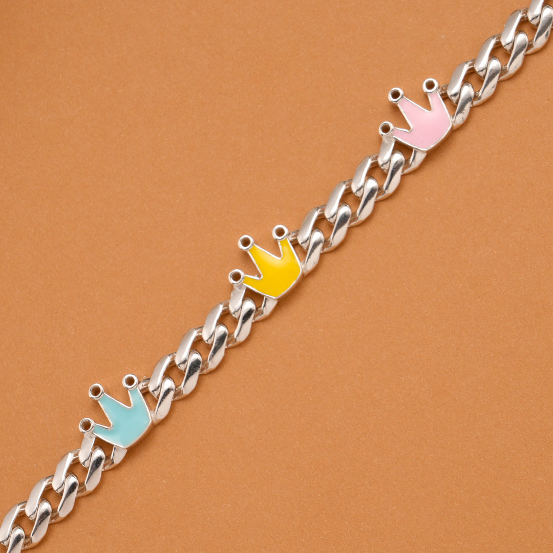 Multicolour Crown Silver Baby Bracelet