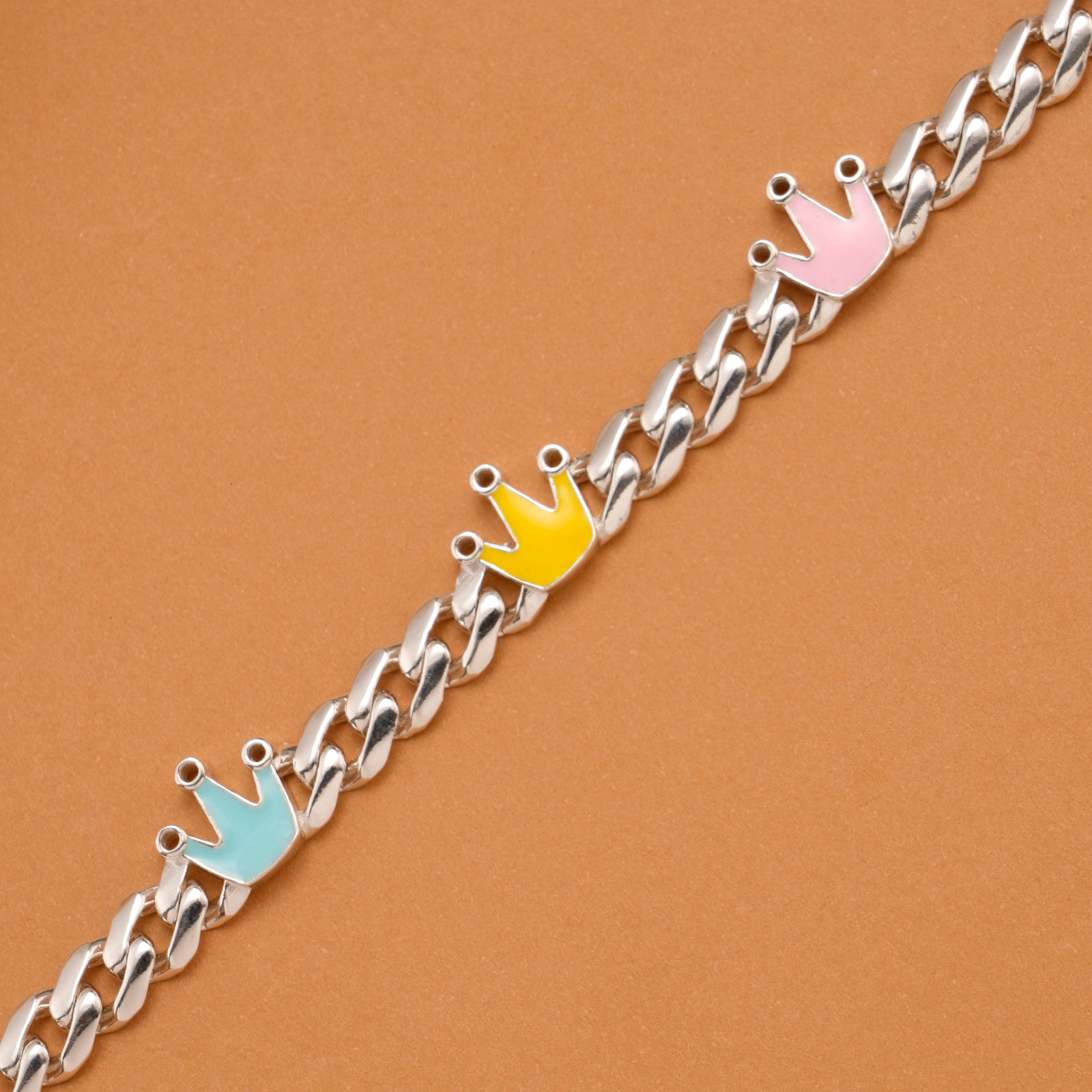 Multicolour Crown Silver Baby Bracelet