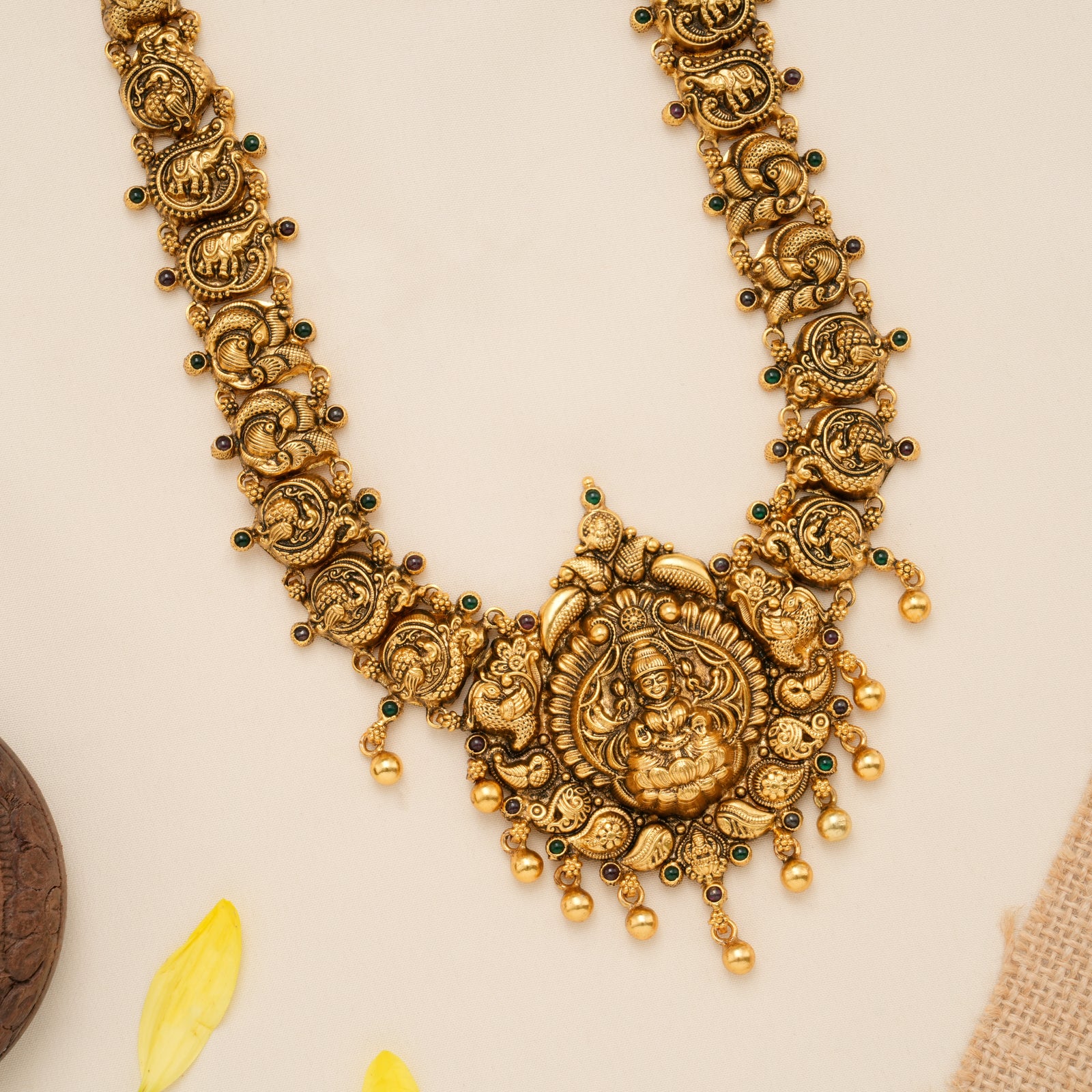 Antique Peacock Lakshmi Bridal Golden Haram