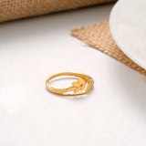 Leaf Design White Stone Golden Ring